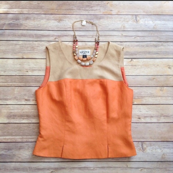 Kasper Tops - Kasper A.S.L colorblock linen blouse